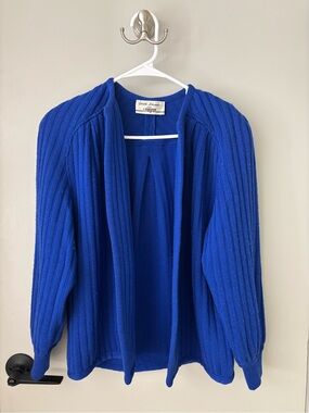 Vintage Adolph Schuman for I. Magnin Royal Blue 100% Wool Rib Knit Cardigan